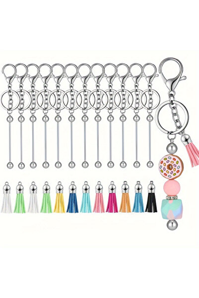 Choice 24 قطعة من أشرطة سلاسل المفاتيح القابلة للخرز، شرائط سلاسل المفاتيح الفارغة، سلسلة مفاتيح جلدية ملونة، شرابة فضفاضة من أجل DIY K