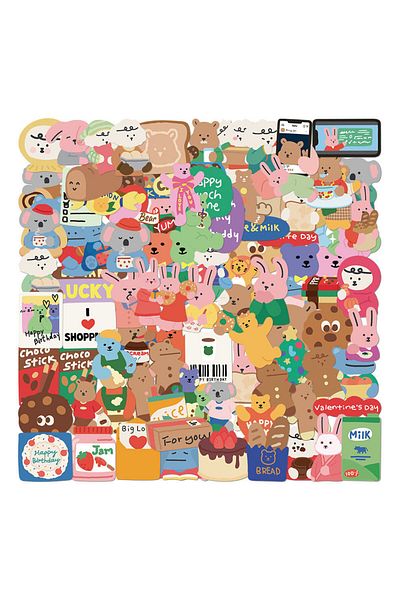 Choice 100PCS 100PCS Cute Korean Rabbit Bear Stickers DIY Kids Toys Decals for Loptop Notebook Skateboard P