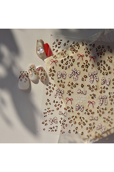 Choice1 1 قطعة 1 قطعة ملصقات أظافر ثلاثية الأبعاد على شكل فيونكة الفهد مع عقد...