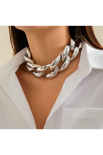 Choice Silver Color Exaggerated Big Thick Chain Short Choker Necklace for Women Trendy Statement Collar on