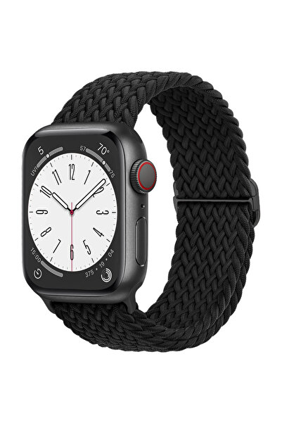 Choice حلقة سوداء مضفرة فردية لسوار الساعة، متوفرة بأحجام 42 مم، 44 مم، 45 مم...