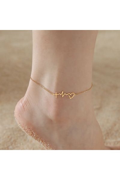 Choice AMS80054D Tiny Korean Chain Cat Charm Anklet For Women Gold Color Leaf Heartbeat Silver Plating Cat