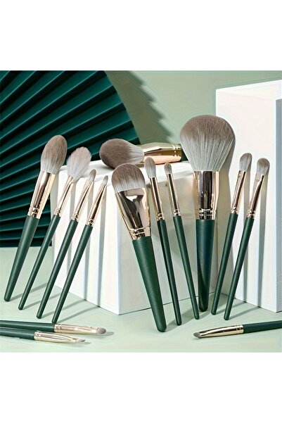 Choice مجموعة فرش مكياج من 14 قطعة - لون أخضر، شعيرات نايلون ناعمة، فرشاة كريم أساس، فرشاة ظلال عيون متعددة الاستخدامات
