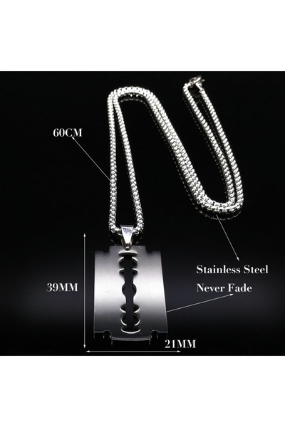 Choice قلادة فضية مقاس 60 سم على شكل شفرة حلاقة قوطية للرجال، سلسلة من الفولا...