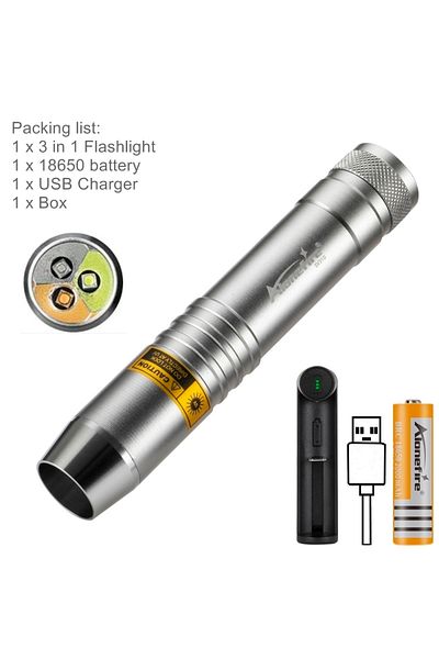 Choice Silver 3-in-1 White Yellow 365nm Uv Led Flashlight Jewelry Jade Stone Cat Dog Pet Stain Tinea Marker