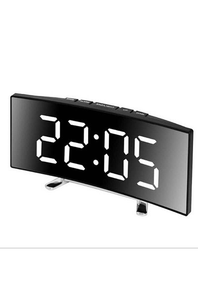 Choice White Creative Curved Electronic Clock LED Large Screen Mirror Alarm Clock Students Silent Multifunc
