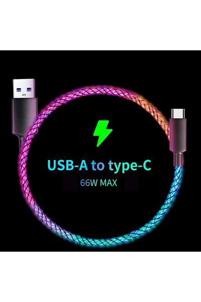 Choice كابل شحن سريع RGB من الزنك A إلى C بطول 1 متر، 100 وات، ضوء تنفس، 66 وات، كابل بيانات USB C من النوع C لهاتف Iphone S