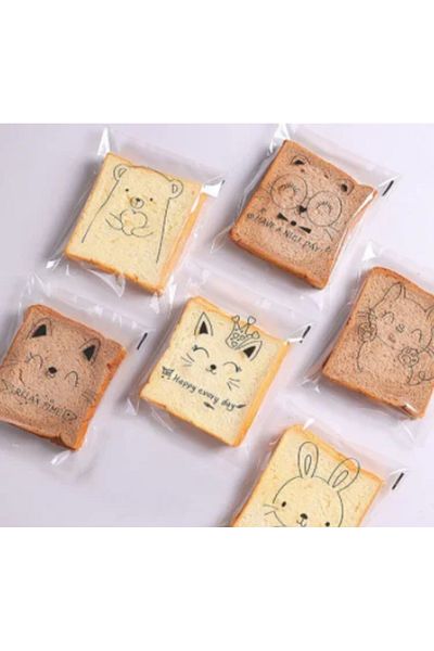 Choice 21x15x1cm Clear 100PCS Transparent Self-adhesive Candy Gift Bags Cute Bunny Cat Bear Animal Bread To