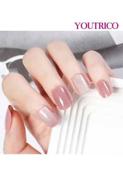 Youtrico 24 Press On Nails, Ladies Pink Cat Eye, High Glitter Pink,short Square Round Nails