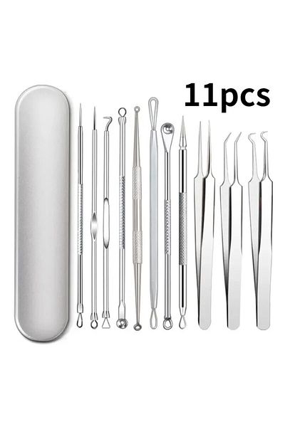 Choice Silver 11Pcs Ingrown Hair Tweezers Acne Blackhead Removal Needles Black Dots Cleaner Pore Cleaner De