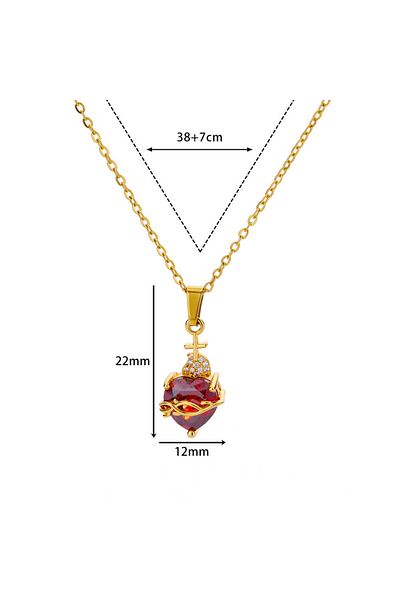 Choice Gold N05831G Gothic Vines Red Zircon Heart Necklace For Women Men Gold Color Cross Heart Pendant Nec