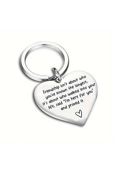Choice KC-062 1pc Elegant Heart-Shaped Keychain With Engraved Friendship Quote, Stainless Steel Keychain, A