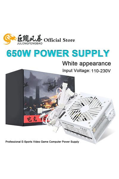 Choice مصدر طاقة 650 واط من JULONGFENGBAO White ATX 650 واط لكمبيوتر سطح المكتب وألعاب الفيديو الرياضية الإلكترونية 110-230 فولت منخفض الضوضاء