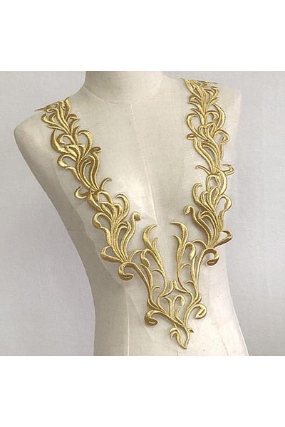 Choice 1Piece 1 Pcs Gold Neckline collar Lace Fabric Trims Sew On Patches Embroidery For Wedding Appliques