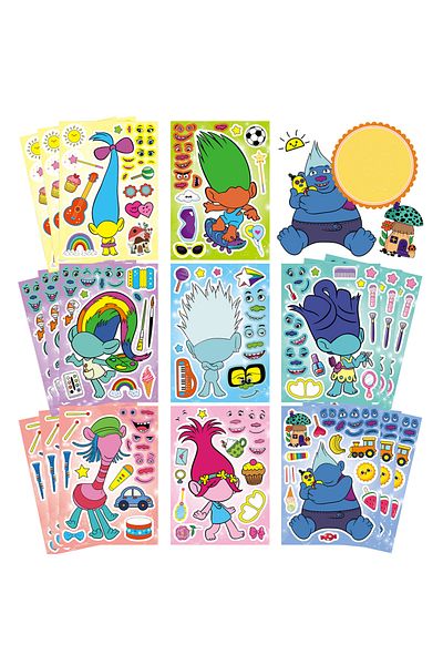 Choice 8Sheets 8/16Sheets Make a Face Trolls Puzzle Stickers Cute Cartoon Children DIY Jigsaw Educational T