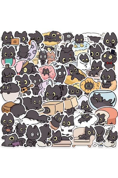 Choice 50pcs All 50pcs Naughty Little Black Cat Sticker Graffiti Decoration Laptop Luggage Phone Skateboard