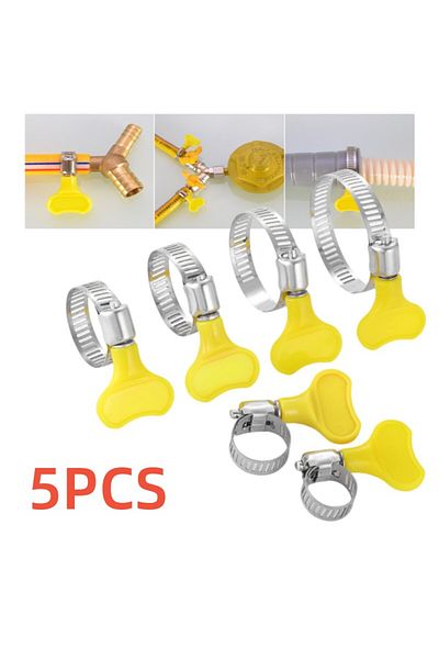 Choice 22-32mm 5 pcs 8-44mm Adjustable Yellow Plastic Handle Hand Twist Hose Clamps Worm Driving Stainless