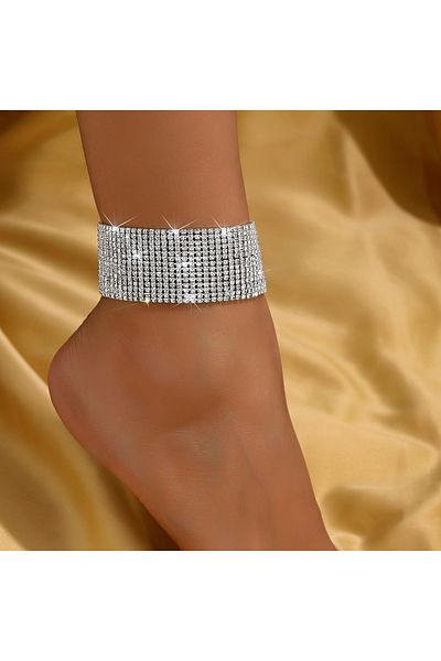 Choice 80600301-silvery 1 Women's European And American Trendy Multi Row Rhinestone Ankle Chain Outdoor Tou