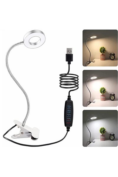 Choice Silver Led Reading Lights 360°flexible Gooseneck Dimmable Table Lamp Clip On Indoor Bedroom Eye Prot