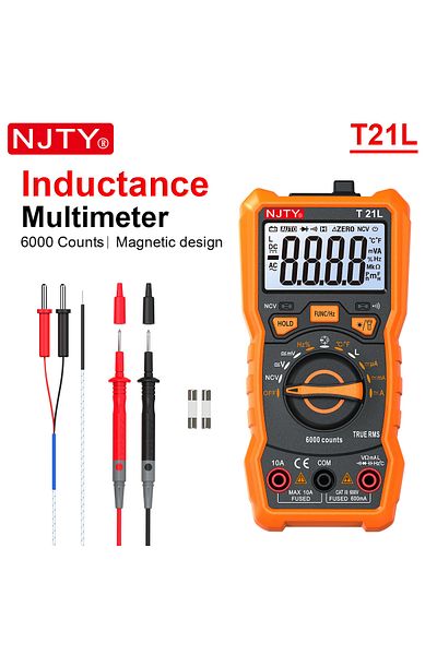 NJTY Orange NJTY T21L Inductance Digital Multimeter 600 H-60H Range Duty Cycle 0.1-99% Temp DC AC Amp Vol