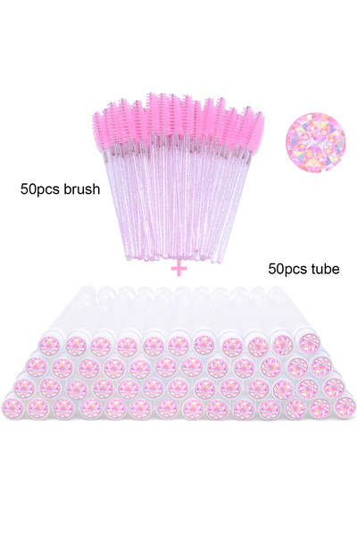 Choice1 50 قطعة من أنابيب فرشاة الرموش الزجاجية الوردية مع 50 قطعة من عصي الماسكارا الكريستالية ومشط الحواجب وبكرات