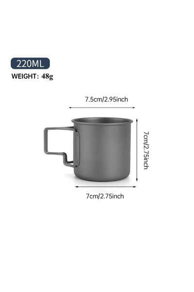 Choice كوب تخييم من التيتانيوم الخالص، سعة 220 مل، سهل الطي، محمول، بمقبض مقا...