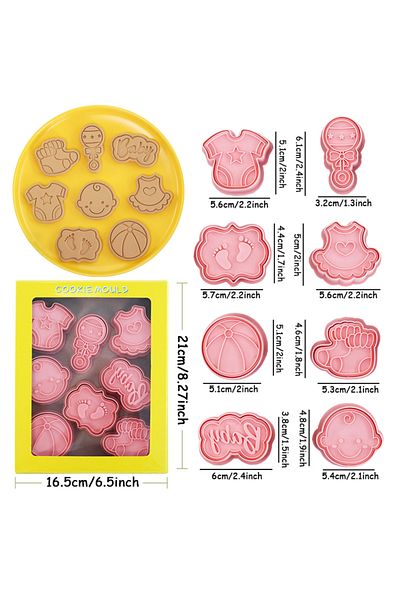 Choice 8pcs set 8Pcs/Set DIY Baby Theme Cartoon Cookie Embosser Cutters 3D Baby Shower Rattles Ball Clothes