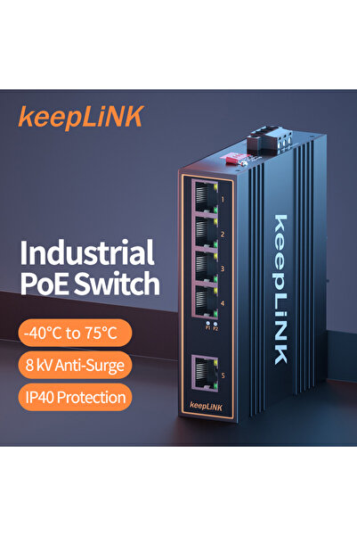 Choice1 Megabit KeepLink Industrial 5-Port Gigabit Switch with 4-PoE Ports and 1-RJ45 Ethernet Uplink