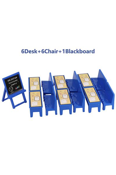 MSFTOYS Chair-6pcs Mini Classroom Doll House Desk Chair Chalkboard Miniature School Playset Furniture Access