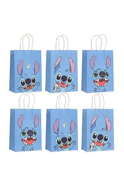 Choice 15x8x21cm Blue 6pcs Disney Lilo & Stitch Theme Cute Angel Paper Gift Bags Candy Biscuit Bag Tote Bag