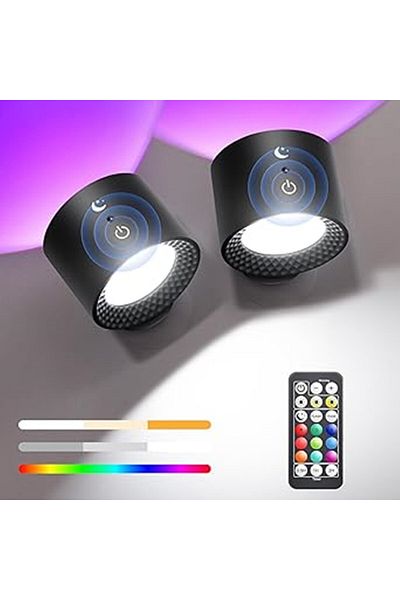 Choice 2 pieces 9 Colors 360 Rotation Wall Lamp Mounted Night Lights RGB LED Up Down Remote Rechargeable W