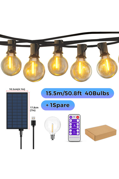 aiopp سلسلة أضواء شمسية G40-15.5M 41 لمبة، سلسلة أضواء LED مقاومة للكسر G40 تعمل بالطاقة الشمسية، إضاءة مظلة خارجية