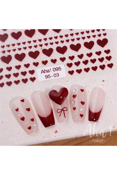 Choice 1 قطعة Aha095-03 1 قطعة 5D Kawaii Heart ملصقات أظافر فنية ملونة 3 أحجا...