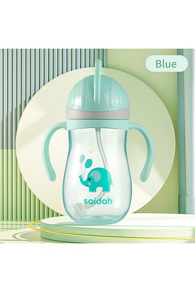 Choice Blue 350ml V Shape Straw Sippy Cup Infant Baby Slide Lid Training Drinking Water Bottle Cups Cartoon