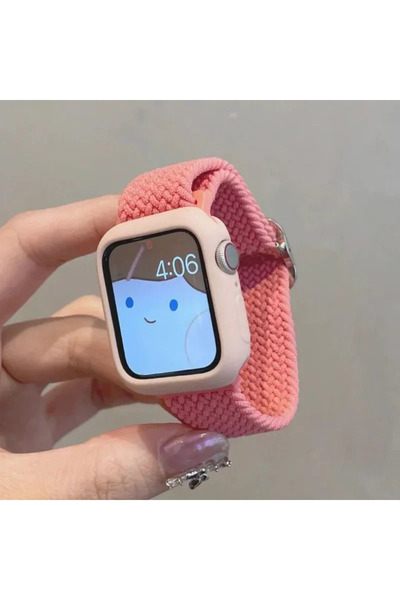 Choice لسلسلة 456SE 40 مم حزام مضفر كوري لطيف وردي + حافظة لساعة Apple Watch ...