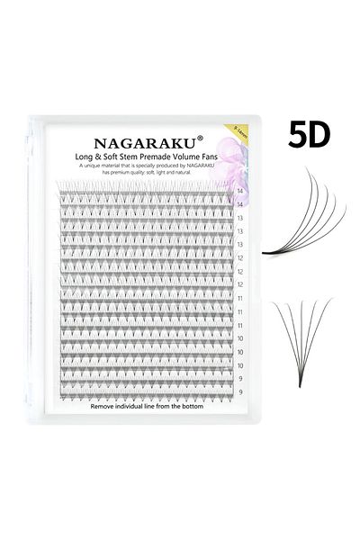 Choice Mix9-14mm 0.07mm D 5d Nagaraku Sharp Narrow Stem Premade Fans Eyelash Extension 5d 6d 10d Thin Point