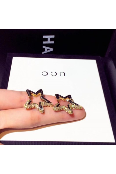 Choice أقراط ذهبية على شكل نجمة خماسية أقراط نسائية عصرية مجوهرات ذهبية مرصعة...