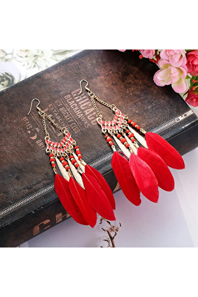 Choice أقراط متدلية من الريش على طراز بوهيمي عرقي للنساء موديل 19005، أقراط ع...