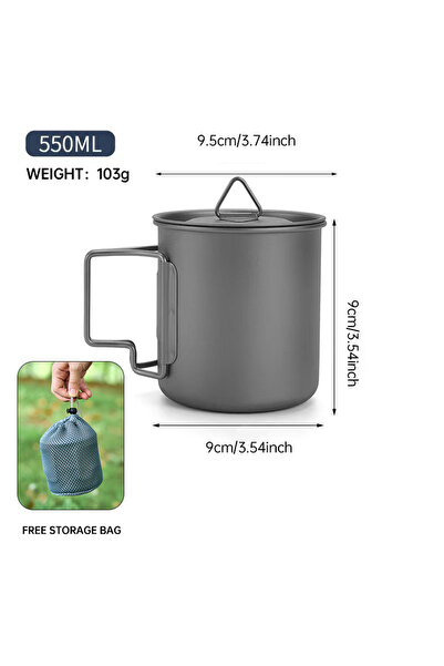 Choice كوب تخييم من التيتانيوم الخالص، سعة 550 مل، سهل الطي، محمول، بمقبض مقا...