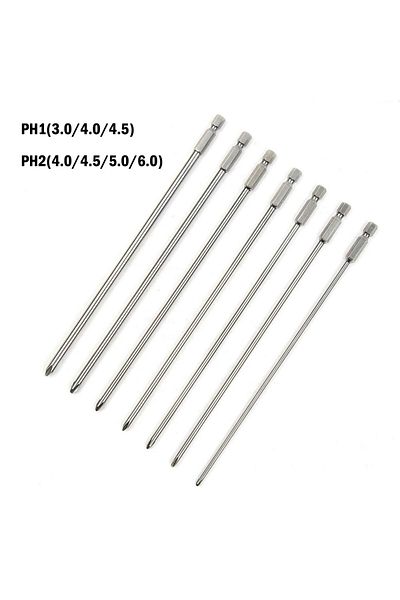XMSJ Package Content 7Pcs 6.35mm/1/4Inch Shank Cross Screwdriver Bits 200mm Long PH1 PH2 S2 Steel Magneti