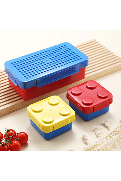Choice 3 grids Blue Cover Funny Sealed Lunch Bento Box Set DIY Color Building...