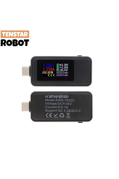 Choice black 10 in 1 DC Type-C USB Tester Current 4-30V Voltage Meter Timing Ammeter Digital Monitor Cut-of