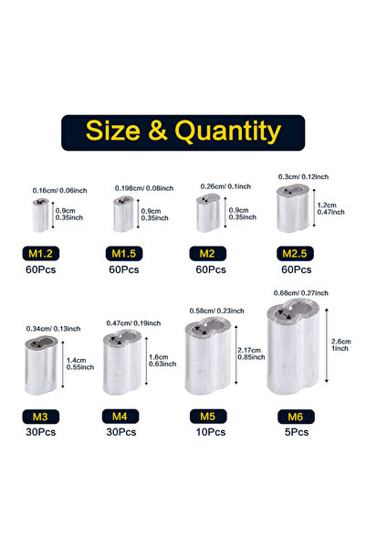 Choice M1.2-100pcs 315-Pieces 8 Sizes Aluminum Crimping Loop Sleeve Double Barrel Ferrule for Wire Rope and