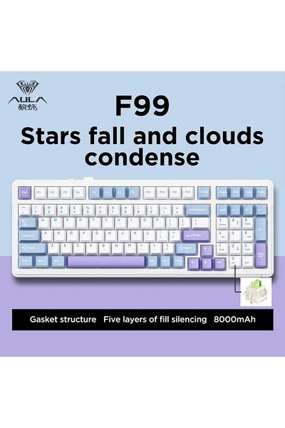 Choice Purple and White Aula F99 Gaming Mechanical Keyboard Three Mode 2.4g Wireless Bluetooth Wired Hot Sw