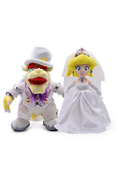 Choice A 2PCS Mario Prince Bowser Dress Ceremonial Wedding Mario Dress Princess Plush Toy Princess Peach Pa