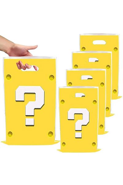 Choice 25x17cm 30pcs Mario Yellow PE-bag 30pcs Yellow Mario Themed Gift Bags with Handle Super Mario Bro Pa