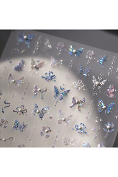 NAILFYOU قطعة واحدة من ملصقات أظافر الفراشة الماسية 5D، قطعة واحدة من ملصقات أظافر الفراشة المجسمة، زينة أظافر الفراشة