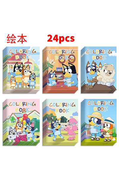 Choice 24pcs Bluey Coloring Book 6/12/24pcs Cartoon Animated Character Scenes DIY Color Graffiti Painting B