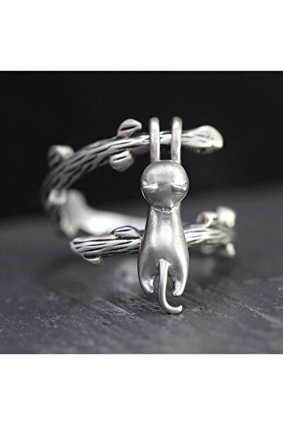 Choice RI22Y0250 خاتم قطة لطيف باللون الفضي للنساء، خاتم حيواني قابل للتعديل ...