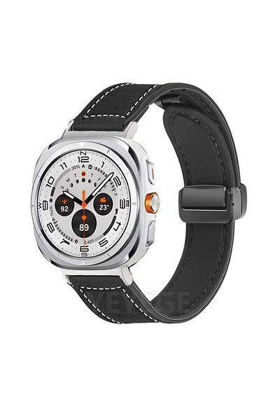 Choice Galaxy Ultra 47mm S-Black Leather Silicone Bracelet for Samsung Galaxy Watch Ultra 47mm Magnetic Ban